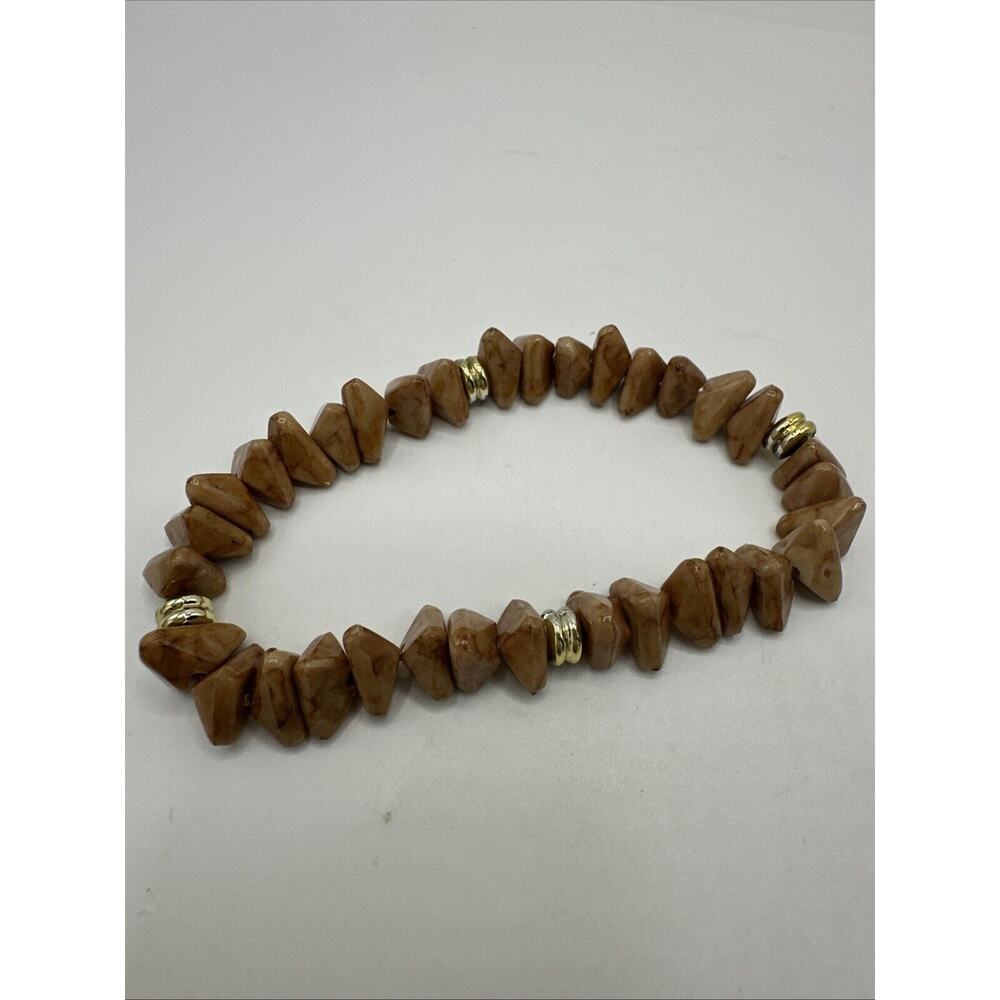 Stretch Beaded Bracelet Asymmetrical Beads Faux Stone Gold Tone Spacers Boho
